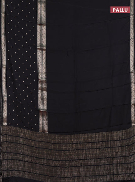 Semi mysore silk saree black with plain body and long zari woven butta border
