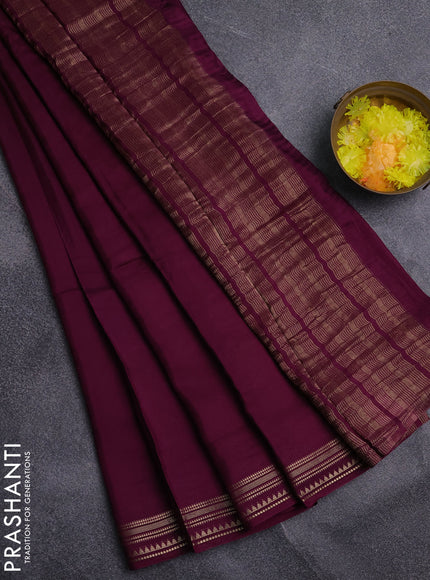 Semi mysore silk saree purple and yellow with plain body and zari woven border
