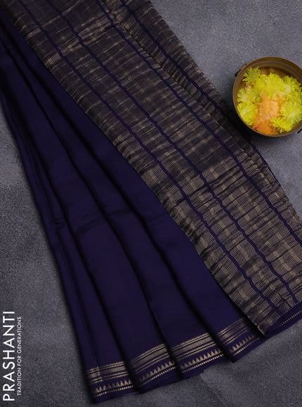 Semi mysore silk saree navy blue and yellow with plain body and zari woven border