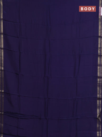 Semi mysore silk saree navy blue and yellow with plain body and zari woven border
