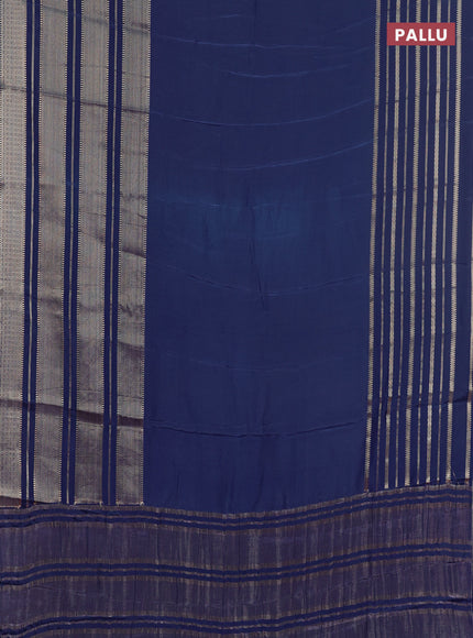 Semi mysore silk saree navy blue and pink with plain body and zari woven border