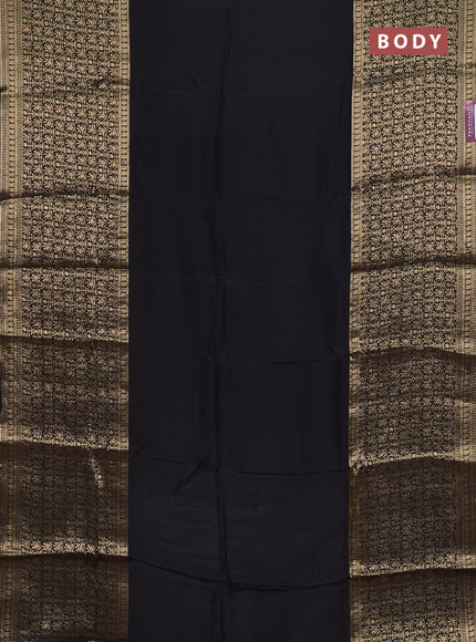 Semi mysore silk saree black and rust shade with plain body and long zari woven border