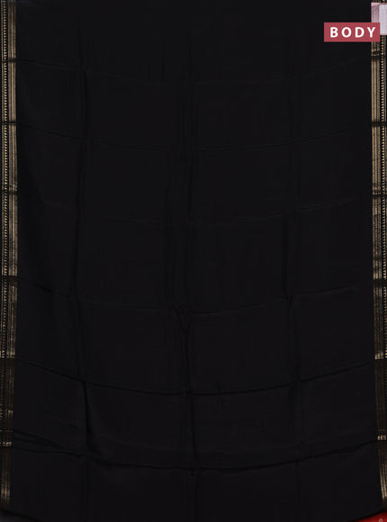 Semi mysore silk saree black and rustic orange with plain body and zari woven border