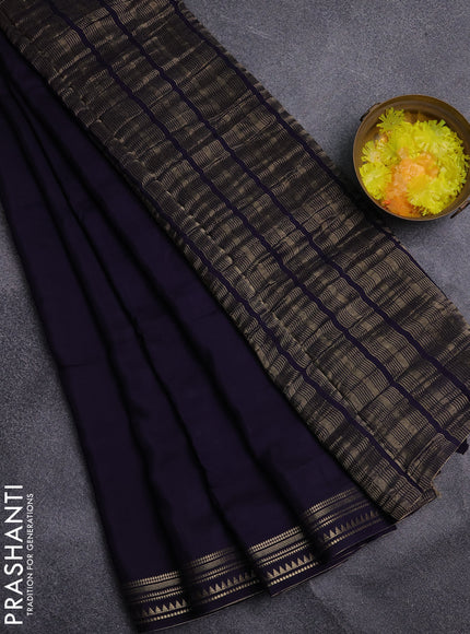 Semi mysore silk saree violet and pink with plain body and zari woven border