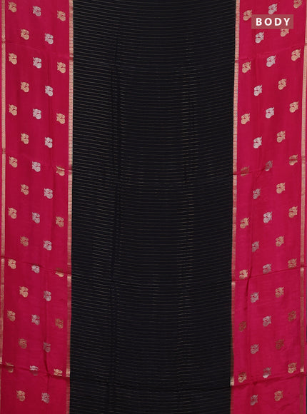 Semi mysore silk saree black and pink with allover zari stripe pattern and long zari woven border