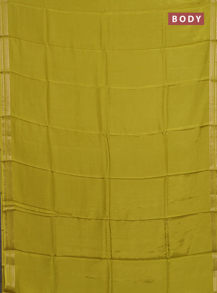Semi mysore silk saree lime green and violet with plain body and zari woven border