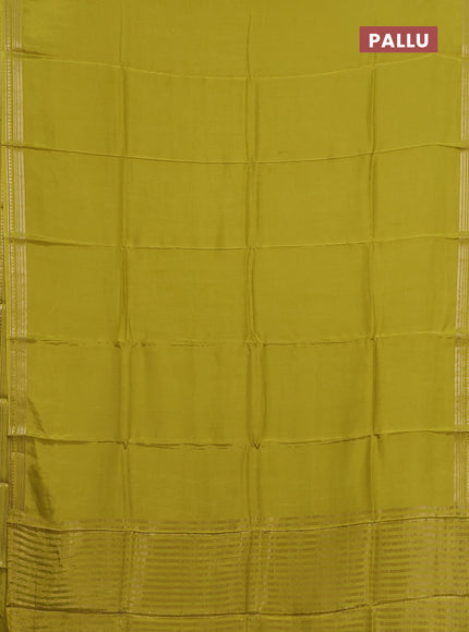 Semi mysore silk saree lime green and violet with plain body and zari woven border