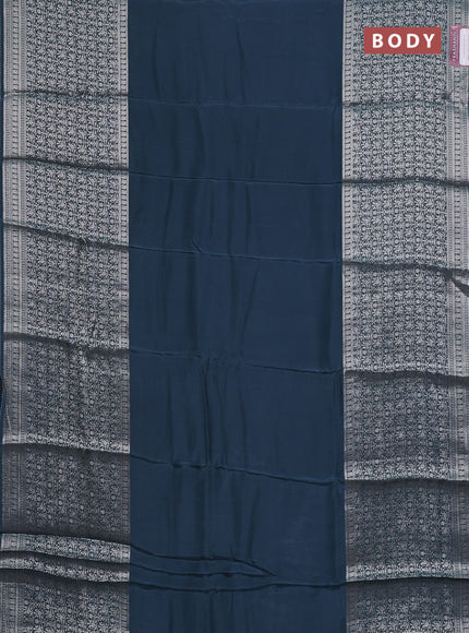 Semi mysore silk saree peacock blue and yellow with plain body and long zari woven border