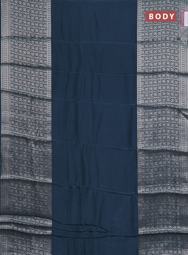 Semi mysore silk saree peacock blue and yellow with plain body and long zari woven border