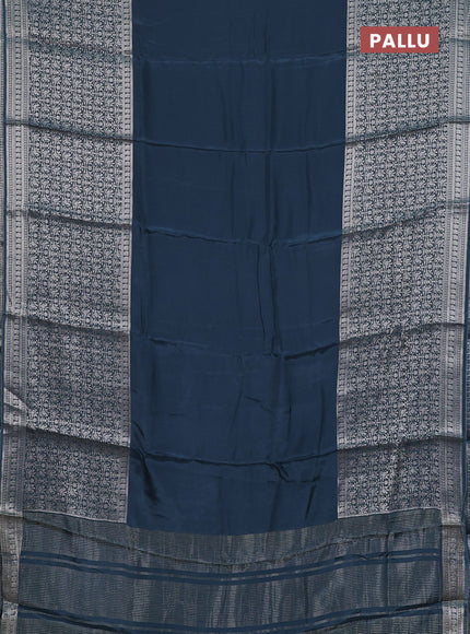 Semi mysore silk saree peacock blue and yellow with plain body and long zari woven border
