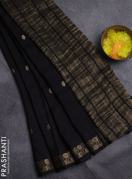 Semi mysore silk saree black and rust shade with zari woven buttas and zari woven border