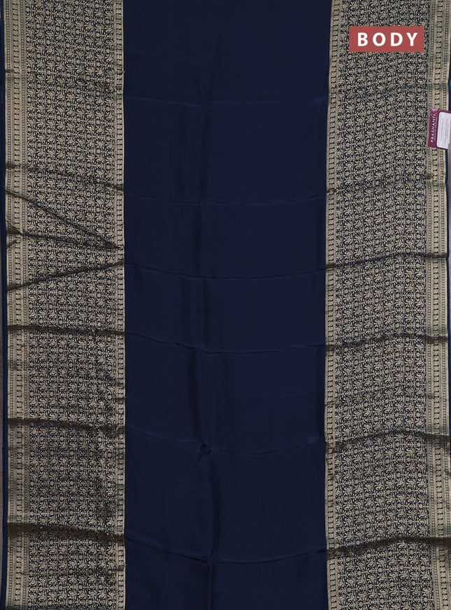 Semi mysore silk saree peacock blue and yellow with plain body and long zari woven border