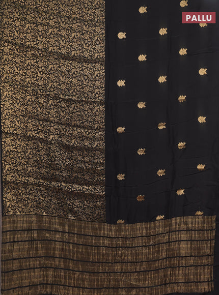 Semi mysore silk saree black and rust shade with zari woven buttas and long zari woven border