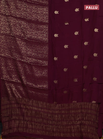 Semi mysore silk saree purple and yellow with zari woven buttas and long zari woven border