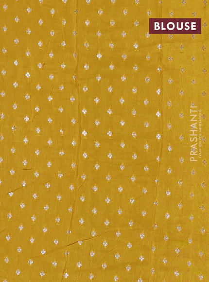 Semi mysore silk saree purple and yellow with zari woven buttas and long zari woven border