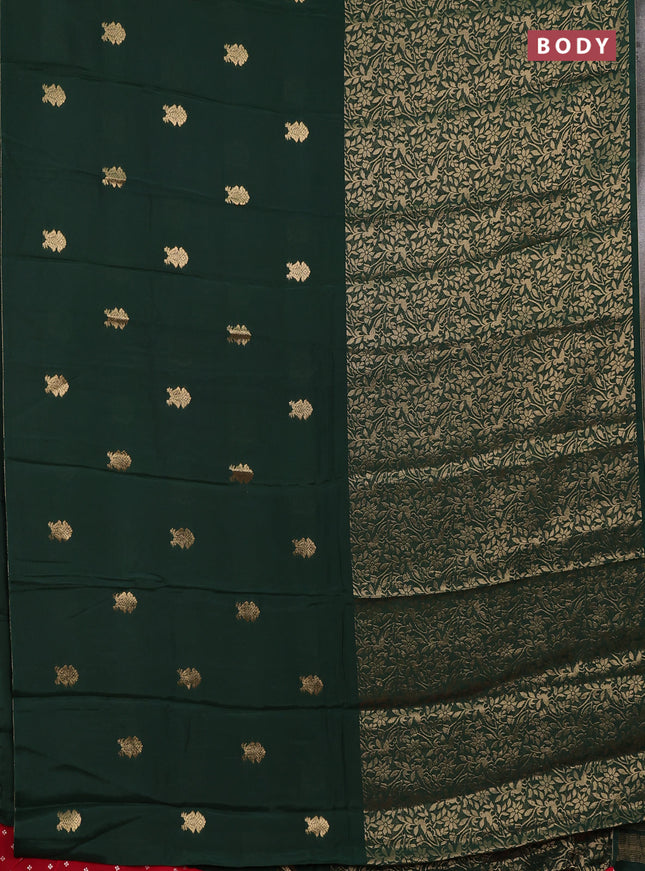 Semi mysore silk saree green and red with zari woven buttas and long zari woven border