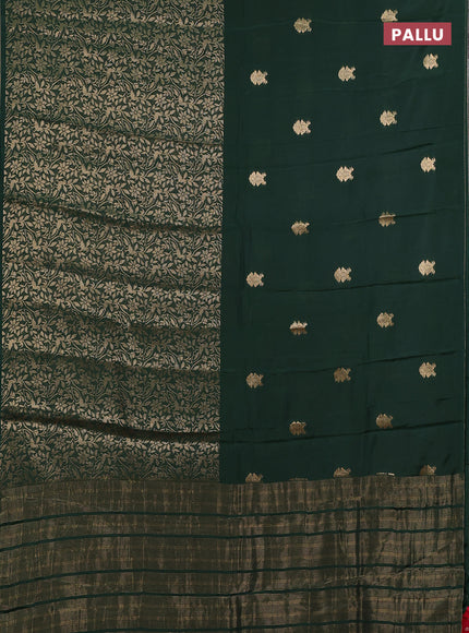 Semi mysore silk saree green and red with zari woven buttas and long zari woven border
