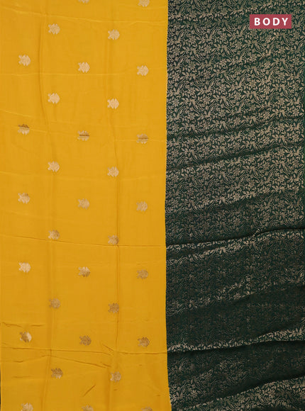 Semi mysore silk saree yellow and green with half & half style and long zari woven border