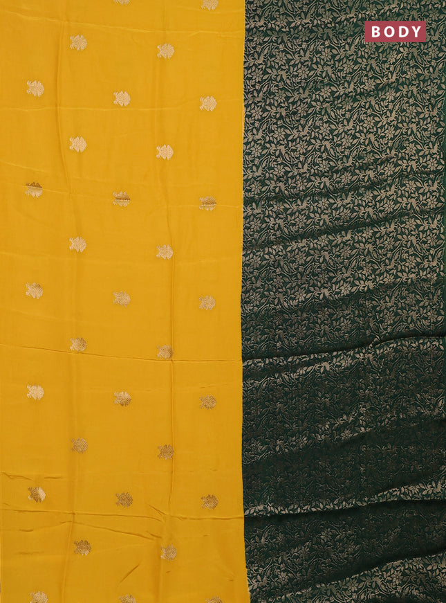 Semi mysore silk saree yellow and green with half & half style and long zari woven border