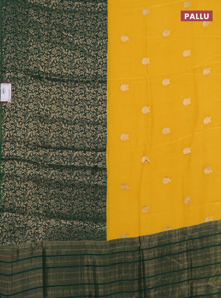 Semi mysore silk saree yellow and green with half & half style and long zari woven border