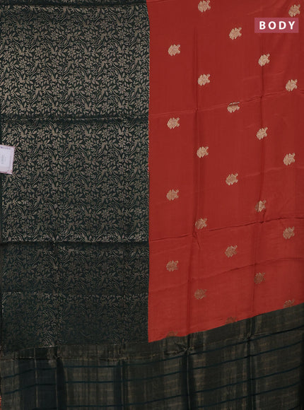 Semi mysore silk saree rust shade and bottle green with half & half style and long zari woven border
