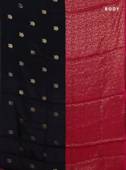Semi mysore silk saree black and pink with half & half style and long zari woven border
