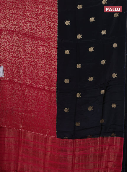 Semi mysore silk saree black and pink with half & half style and long zari woven border