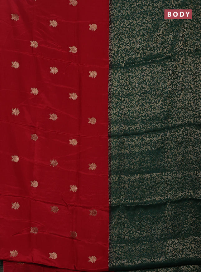 Semi mysore silk saree red and green with half & half style and long zari woven border