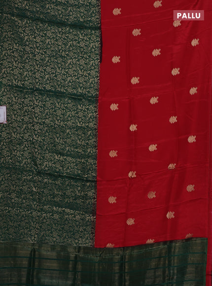 Semi mysore silk saree red and green with half & half style and long zari woven border