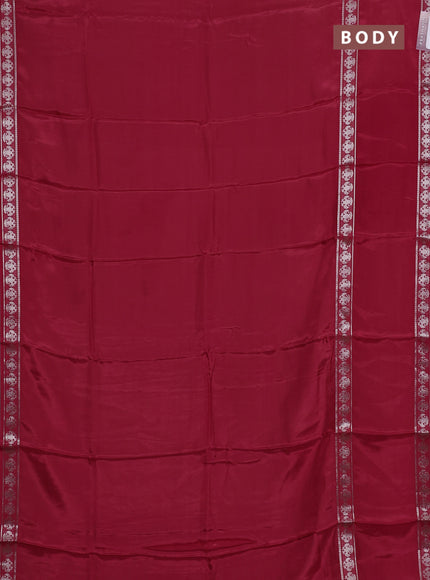 Semi mysore silk saree red and green with plain body and silver rettapet zari woven border