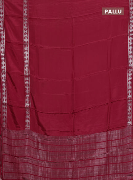 Semi mysore silk saree red and green with plain body and silver rettapet zari woven border