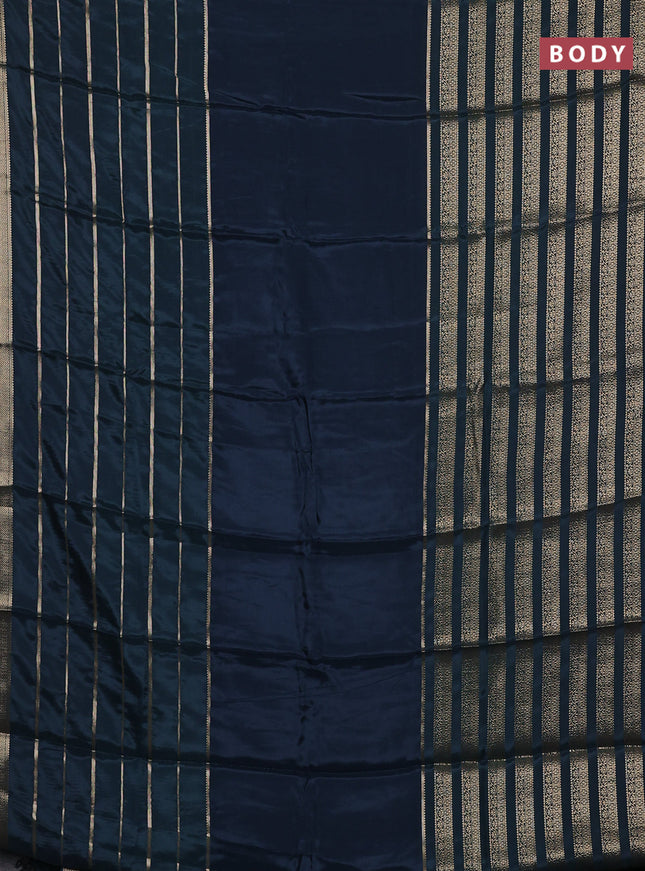 Semi mysore silk saree peacock blue with plain body and long zari woven border