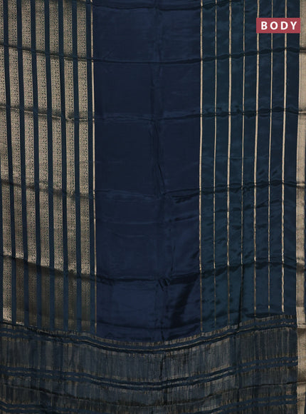 Semi mysore silk saree peacock blue with plain body and long zari woven border