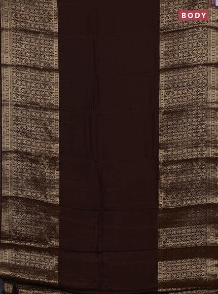 Semi mysore silk saree coffee brown and yellow with plain body and long rettapet zari woven border