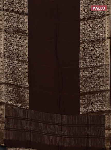 Semi mysore silk saree coffee brown and yellow with plain body and long rettapet zari woven border