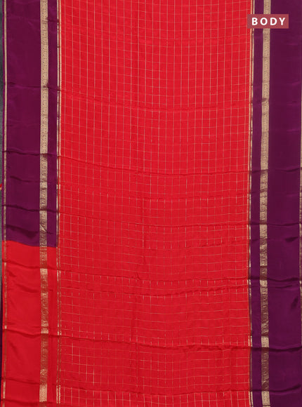 Semi mysore silk saree red and purple with allover zari checked pattern and rettapet zari woven border
