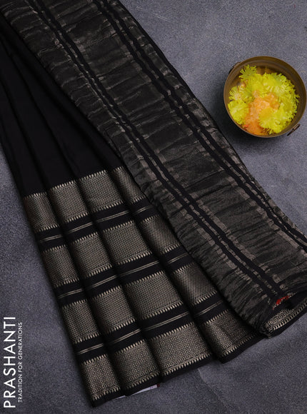 Semi mysore silk saree black and rust shade with plain body and long zari woven border