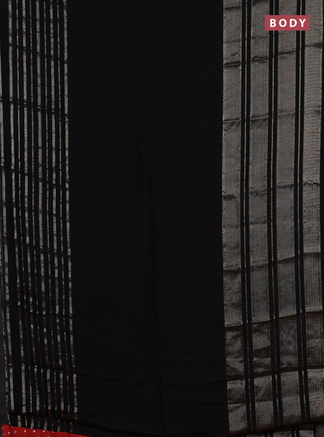 Semi mysore silk saree black and rust shade with plain body and long zari woven border