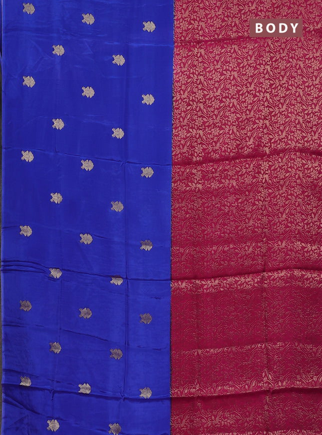 Semi mysore silk saree blue and pink with half & half style and long zari woven border