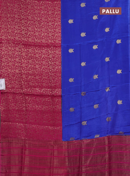 Semi mysore silk saree blue and pink with half & half style and long zari woven border