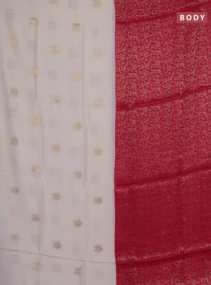 Semi mysore silk saree off white and pink with half & half style and long zari woven border