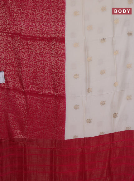 Semi mysore silk saree off white and pink with half & half style and long zari woven border