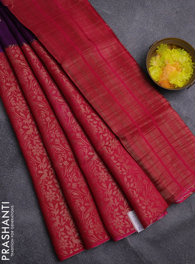 Semi mysore silk saree purple and pink with half & half style and long zari woven border