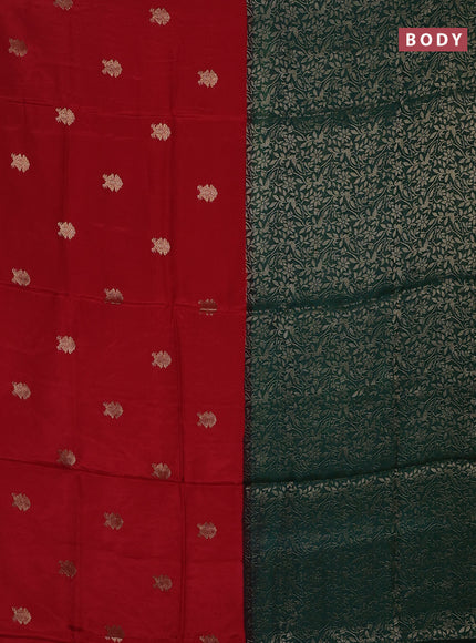 Semi mysore silk saree red and green with half & half style and long zari woven border