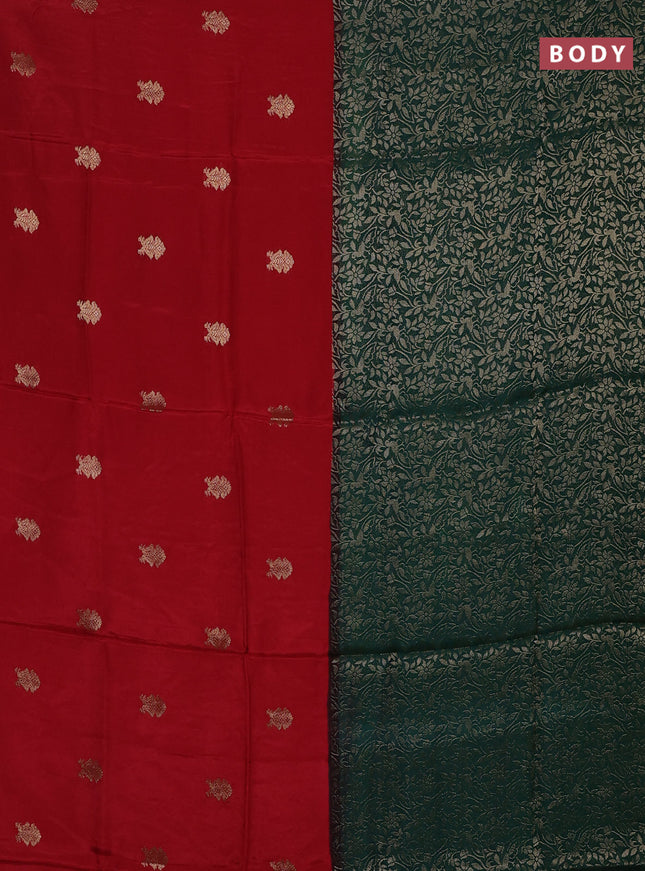 Semi mysore silk saree red and green with half & half style and long zari woven border