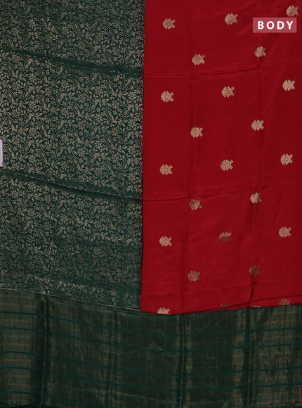 Semi mysore silk saree red and green with half & half style and long zari woven border