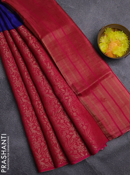 Semi mysore silk saree blue and pink with half & half style and long zari woven border