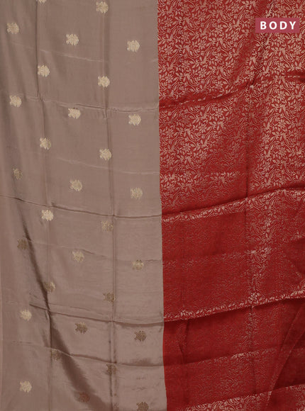 Semi mysore silk saree beige and rust shade with half & half style and long zari woven border