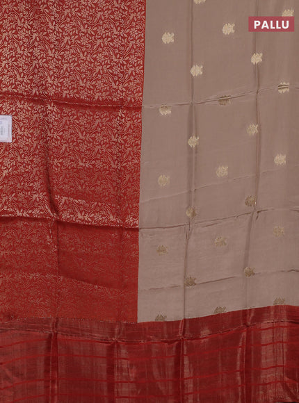 Semi mysore silk saree beige and rust shade with half & half style and long zari woven border