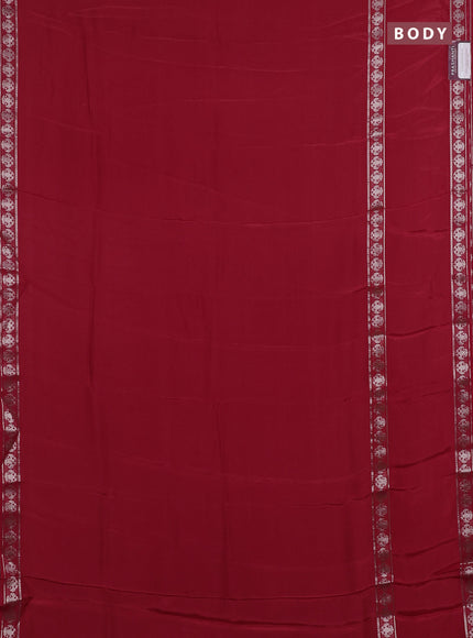 Semi mysore silk saree maroon and green with plain body and long rettapet zari woven border